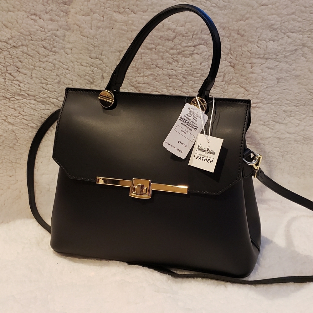 Neiman Marcus Genuine Leather Black Handbag